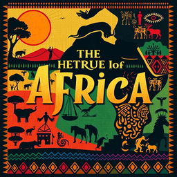 Cover design for a book titled 'The True History of Africa' in the Menga style, featuring bold and vibrant colors that reflect the diverse cultures of Africa