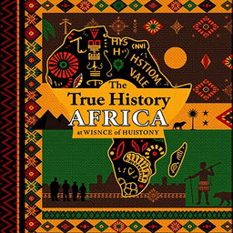 Cover design for a book titled 'The True History of Africa' in Menga style, featuring rich, vibrant colors and intricate patterns that reflect the diverse cultures of Africa