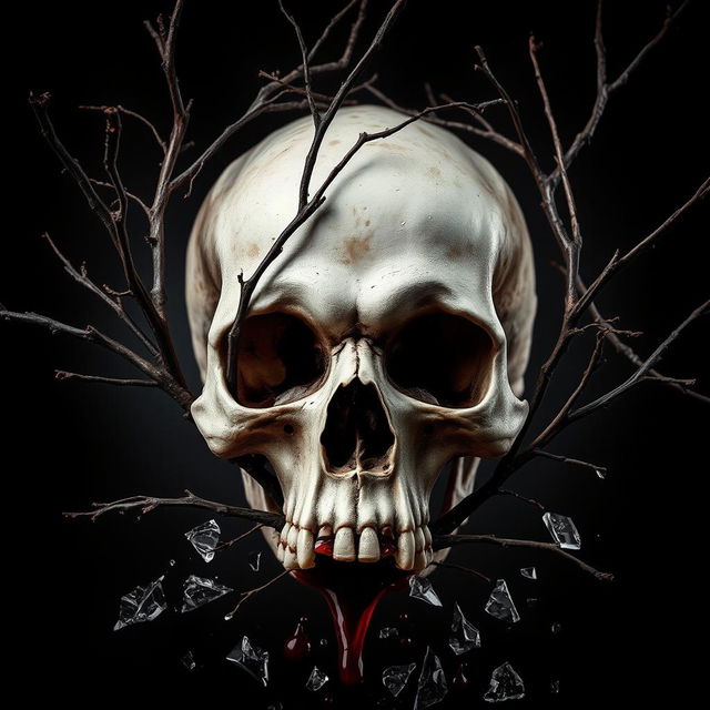 A striking cover for an untitled dark romance book, featuring a prominent skull in the background that sets a haunting tone