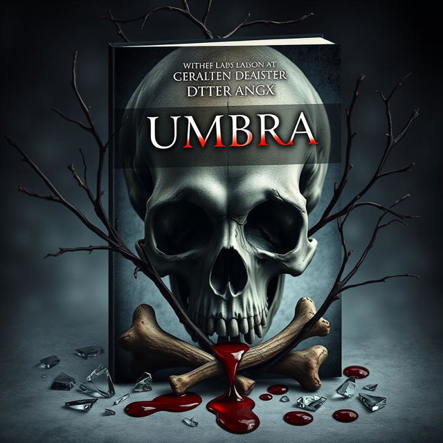 A captivating cover for the book titled 'UMBRA', featuring a prominent skull in the background that creates a mysterious and ominous atmosphere