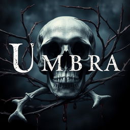 An intriguing cover for the book titled 'UMBRA', featuring a prominent skull in the background that evokes a sense of mystery