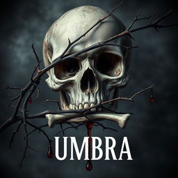 An intriguing cover for the book titled 'UMBRA', featuring a prominent skull in the background that evokes a sense of mystery