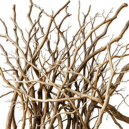 A collection of dry branches artistically arranged, showcasing their intricate textures and natural forms