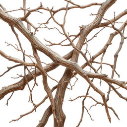 A collection of dry branches artistically arranged, showcasing their intricate textures and natural forms