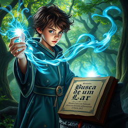 A young wizard skillfully manipulating bright blue energy