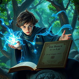 A young wizard skillfully manipulating bright blue energy