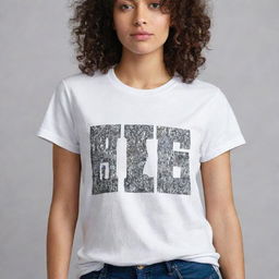 A grungy white t-shirt displaying the text 'B H U L D A Z' with each letter spaced evenly across the front. The shirt is adorned with diverse intricate designs standing out against its dirty texture.