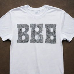 A grungy white t-shirt displaying the text 'B H U L D A Z' with each letter spaced evenly across the front. The shirt is adorned with diverse intricate designs standing out against its dirty texture.