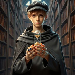 A young male mage, approximately 25 years old, with short blonde hair and expressive brown eyes