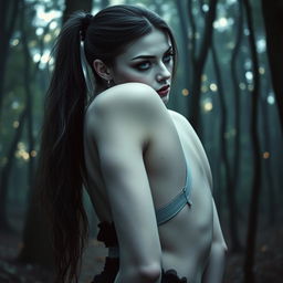 An ultra-realistic gothic sexy girl with flawlessly pale white skin and sultry, sexy makeup that enhances her captivating features