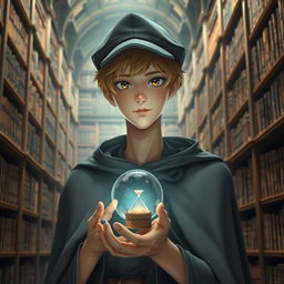 A young male mage, approximately 25 years old, with short blonde hair and expressive brown eyes