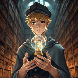 A young male mage, approximately 25 years old, with short blonde hair and expressive brown eyes