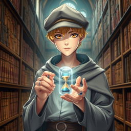 A young male mage, approximately 25 years old, with short blonde hair and warm brown eyes