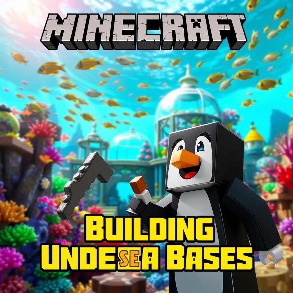 A captivating thumbnail for a Minecraft video focused on 'Building Undersea Bases'