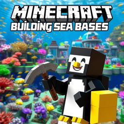 A captivating thumbnail for a Minecraft video focused on 'Building Undersea Bases'