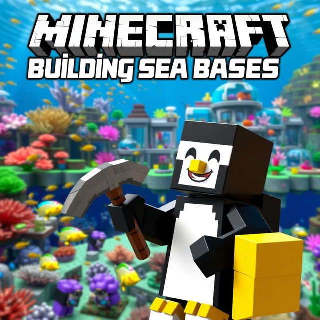A captivating thumbnail for a Minecraft video focused on 'Building Undersea Bases'