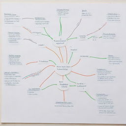 Illustrate the process of identifying possible outcomes in decision-making. Present a mind map with branching paths, each ending with a different outcome, showcasing the complexity and variability of decision branches.