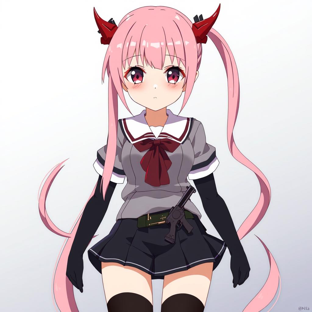 Anime character named Aria with ankle-length pink hair styled in two long pigtails that reach her knees