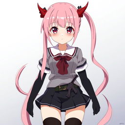 Anime character named Aria with ankle-length pink hair styled in two long pigtails that reach her knees