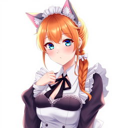 A sexy adult anime girl wearing a stylish maid costume, looking directly at the viewer