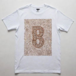 An grungy white t-shirt showcasing the bold text 'B H U L D A Z' across the front. The t-shirt is decorated with various intricate designs, providing a stark contrast to its dirty white background.