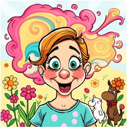 A humorous cartoon illustration depicting a character named Meg, portrayed with exaggerated features and a playful, comical expression