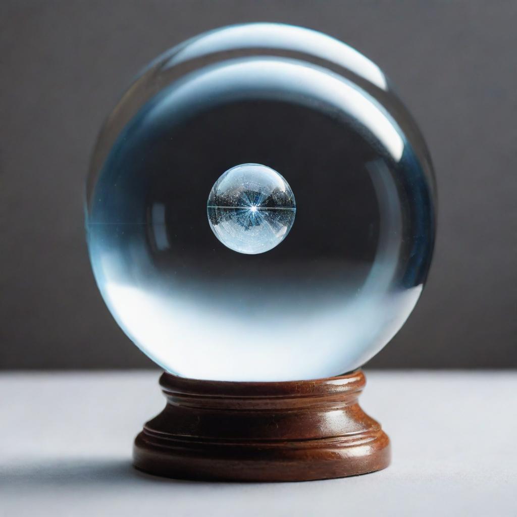 Visualize the identification of possible outcomes differently. Create an image of a crystal ball with various outcomes emerging from it like holographic projections - symbolizing foresight in decision-making.