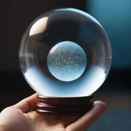 Visualize the identification of possible outcomes differently. Create an image of a crystal ball with various outcomes emerging from it like holographic projections - symbolizing foresight in decision-making.