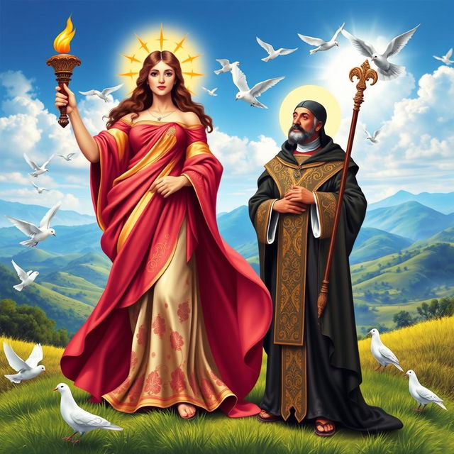 A vibrant and symbolic depiction of 'Libertad' alongside 'San Juan Bautista de la Salle'