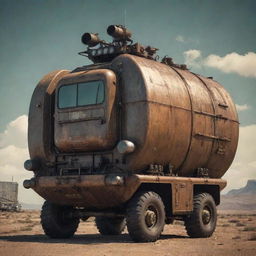 A vintage diesel-powered satellite echoing the aesthetic of Dieselpunk with a combination of hard-edged machinery, rich textures, and an overall gritty atmosphere.