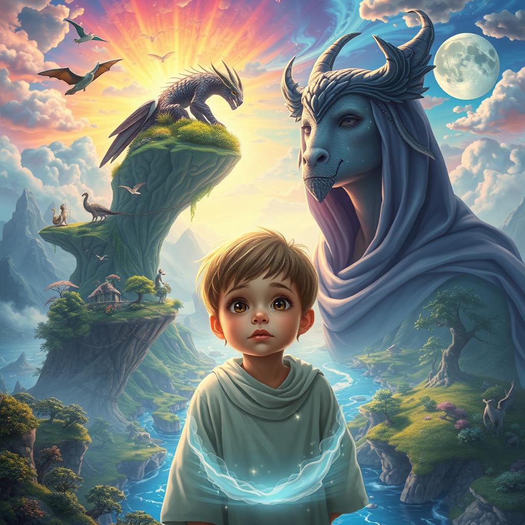 A young boy being saved and guided into a completely different world that connects with other mystical realms