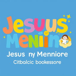 A whimsical and colorful logo for a children's Catholic bookstore named 'Jesus Menino'