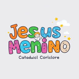 A whimsical and colorful logo for a children's Catholic bookstore named 'Jesus Menino'