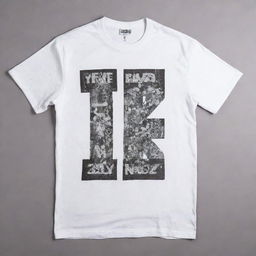 A grungy white t-shirt with the text 'B L D Z' printed boldly across its front. The shirt is decorated with a variety of contrasting designs against the dirty white background.