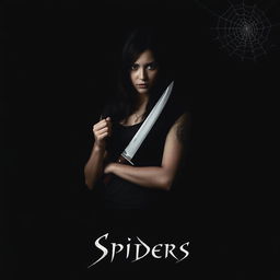 A dark movie poster featuring a young woman with dark hair resembling Ana de Armas, holding a knife confidently