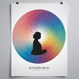 A minimalist poster with serene gradients representing introversion, featuring a central silhouette amidst swirling musical notes. Quote 'Introversion is a roaring symphony; silence, a mighty resonance' in contrasting bold and quiet fonts. Burst of colors from notes, reflecting natural inner strength.