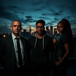 In an atmospheric Montreal cityscape at twilight, the skyline looms in the background, creating a dramatic silhouette against a deepening sky