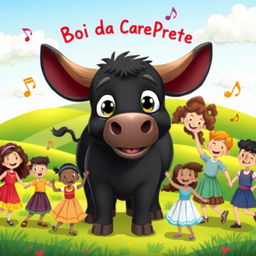 A lively and colorful illustration inspired by the children's song 'Boi da Cara Preta'