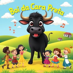 A lively and colorful illustration inspired by the children's song 'Boi da Cara Preta'