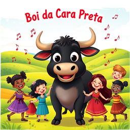 A lively and colorful illustration inspired by the children's song 'Boi da Cara Preta'