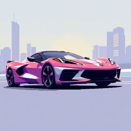 A pixelated illustration of a sleek Corvette C8 sports car, showcasing its iconic design, sharp lines, and modern aesthetics