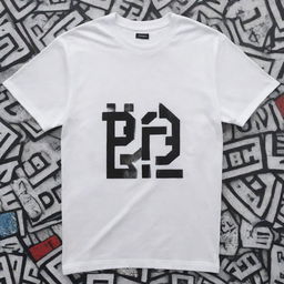 An unclean white t-shirt with the letters 'B H U L A D A Z' loudly plastered on it, surrounded by a variety of distinct, urban street designs that create striking contrast.