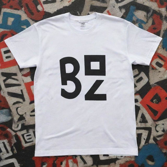 An unclean white t-shirt with the letters 'B H U L A D A Z' loudly plastered on it, surrounded by a variety of distinct, urban street designs that create striking contrast.