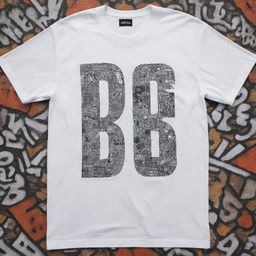 An unclean white t-shirt with the letters 'B H U L A D A Z' loudly plastered on it, surrounded by a variety of distinct, urban street designs that create striking contrast.