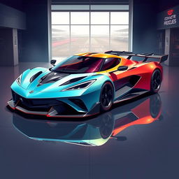 A stunning illustration that fuses the design elements of a Corvette C8 and a Pagani Zonda into a single, futuristic sports car