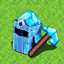 A vibrant pixel art depiction of a Minecraft-style diamond helmet ('casco') and a diamond pickaxe ('pico')