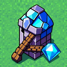 A vibrant pixel art depiction of a Minecraft-style diamond helmet ('casco') and a diamond pickaxe ('pico')