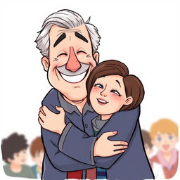 A whimsical cartoon drawing depicting a warm scene of a father-daughter relationship