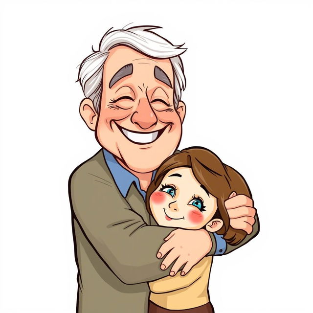 A whimsical cartoon drawing depicting a warm scene of a father-daughter relationship