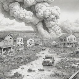 Create an exceptionally easy to draw editorial cartoon that effectively illustrates the current issues related to man-made disasters.